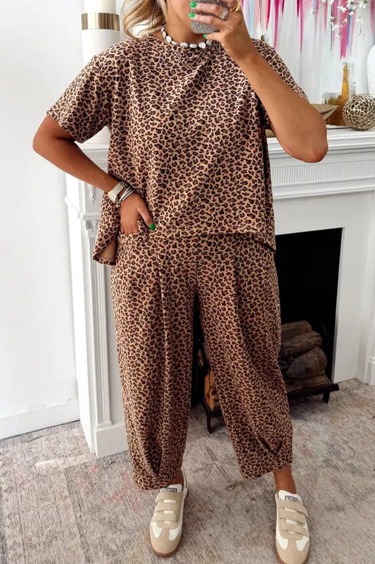 Leopard Print Relaxed Fit Two-Piece Set