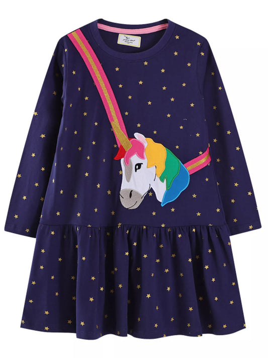 Children's Embroidered Unicorn Long Sleeve Dress
