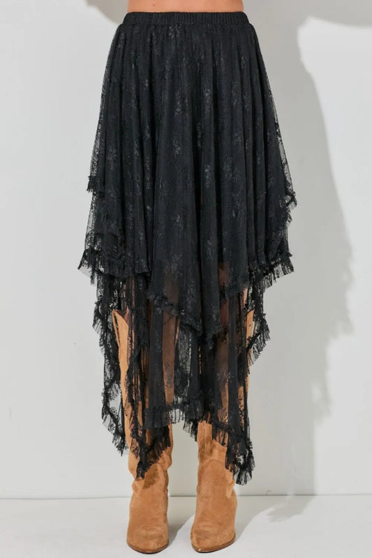 Elastic Waist Asymmetrical Lace Skirt