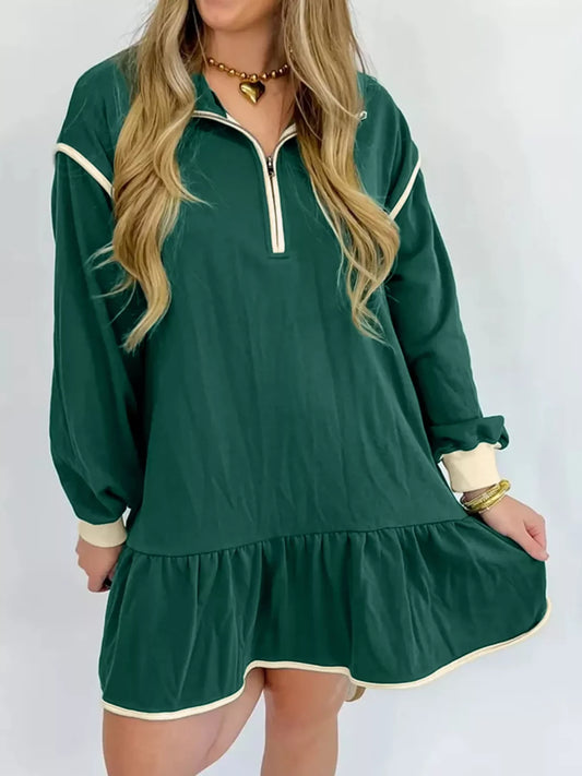Ruffled Hem Dropped Shoulder Mini Dress