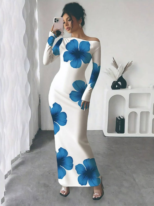 Floral Print One Shoulder Maxi Dress