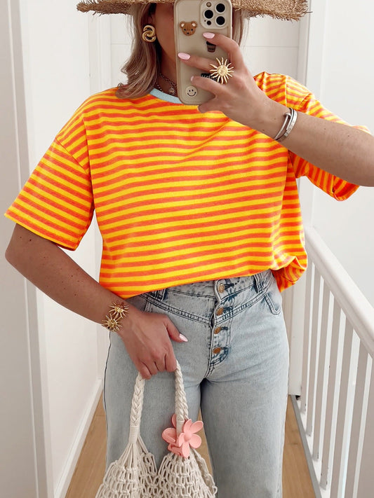 Striped Round Neck Casual T-Shirt