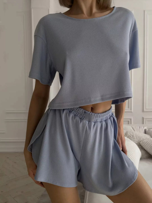 Round Neck Tee and Shorts Set