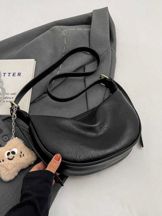 Crescent Shoulder Bag with Plush Charm