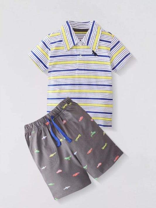 Children's Striped Polo Shirt & Printed Shorts Set