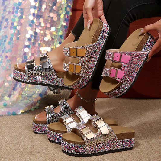Rhinestone Double Buckle Sandals