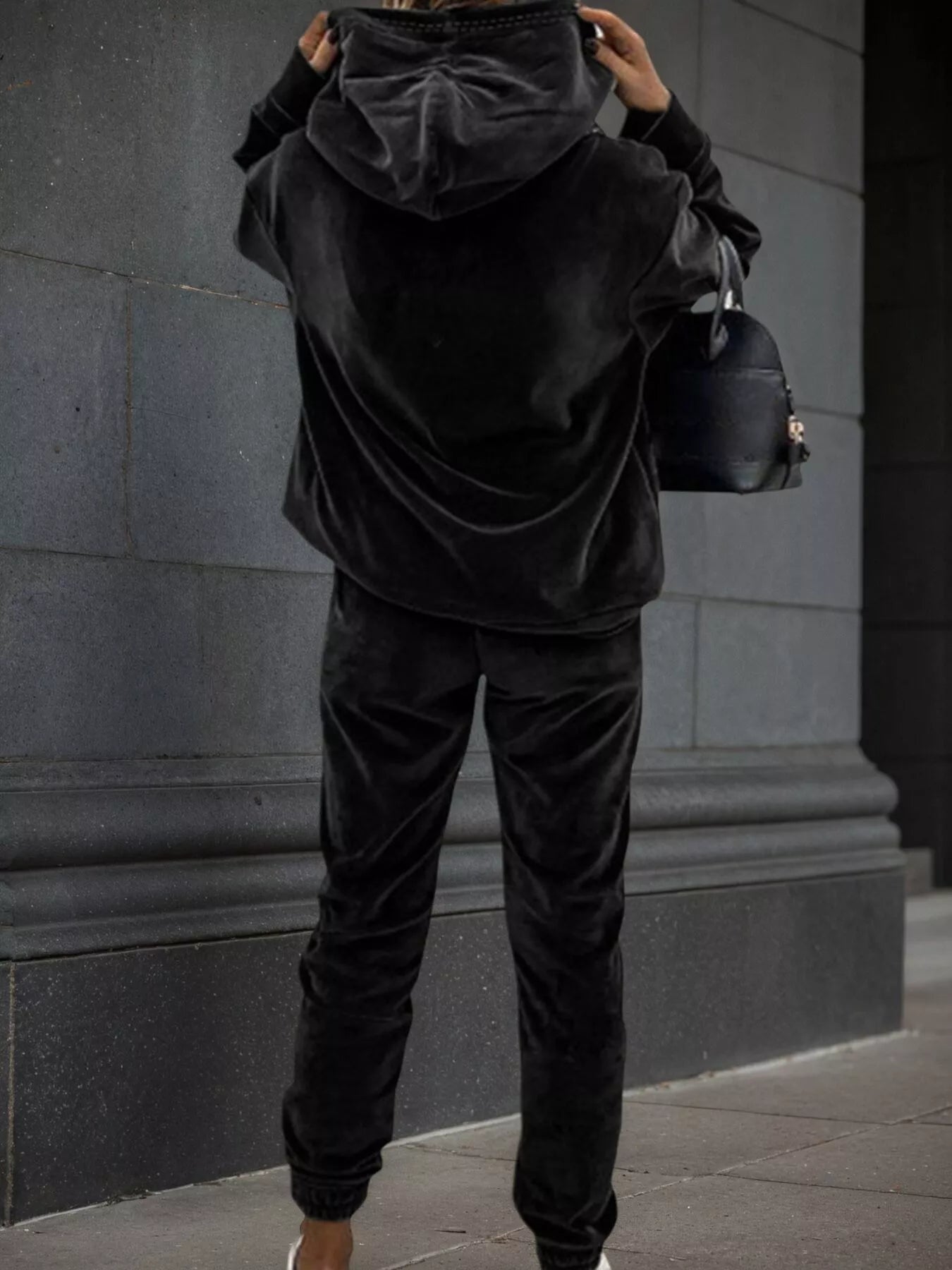 Velvet Long Sleeve Hoodie and Pants Set