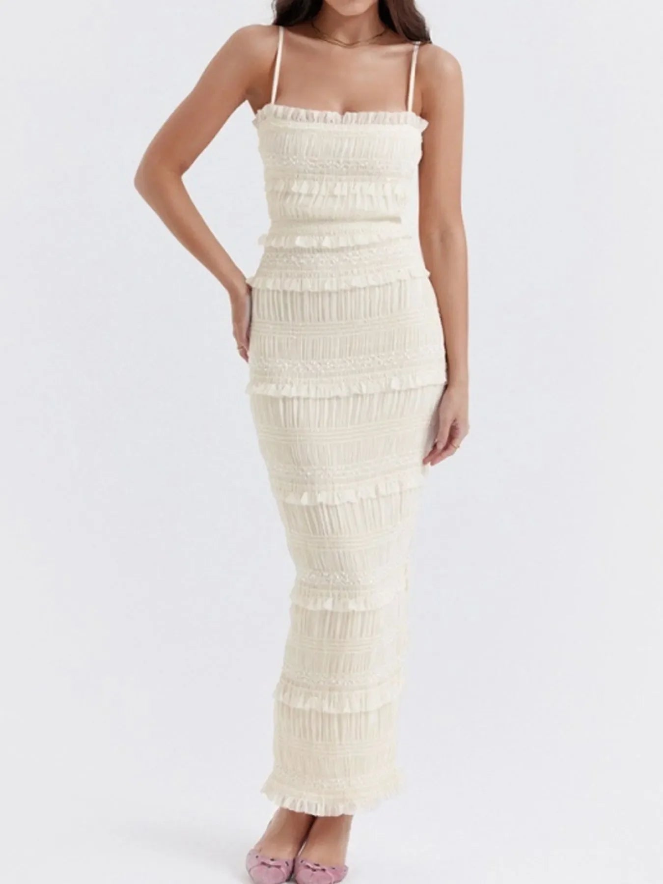 Frill Tiered Textured Maxi Cami Dress