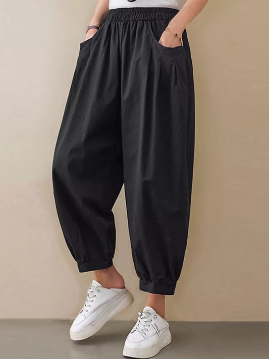 Loose Fit Elastic Waist Harem Pants