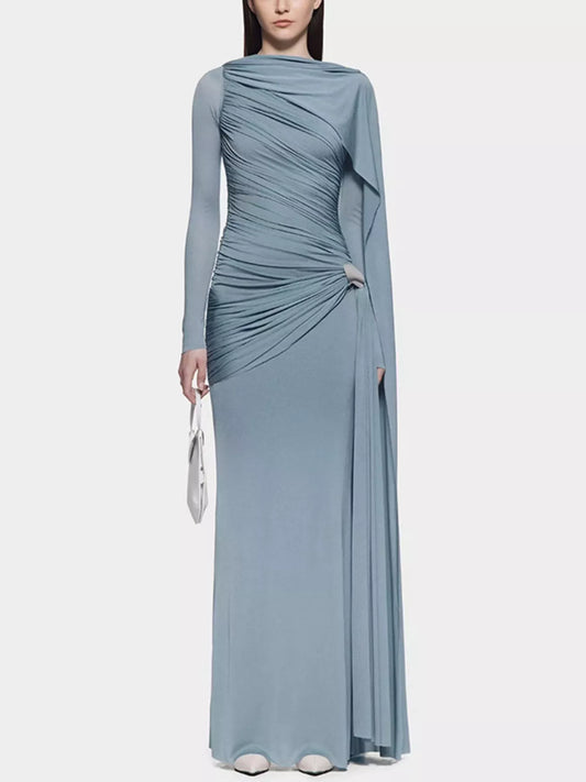 Ruched Draped Long Sleeve Maxi Dress