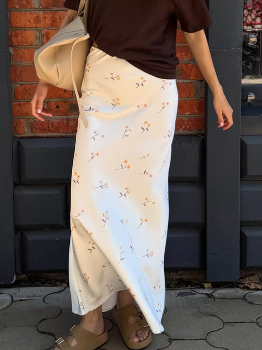 Floral Print Satin Skirt