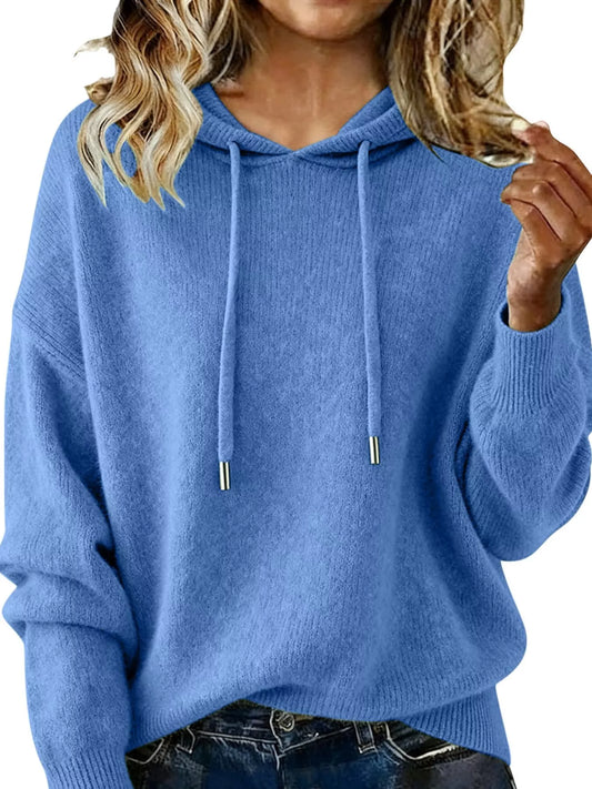 Drawstring Long Sleeve Hooded Sweater