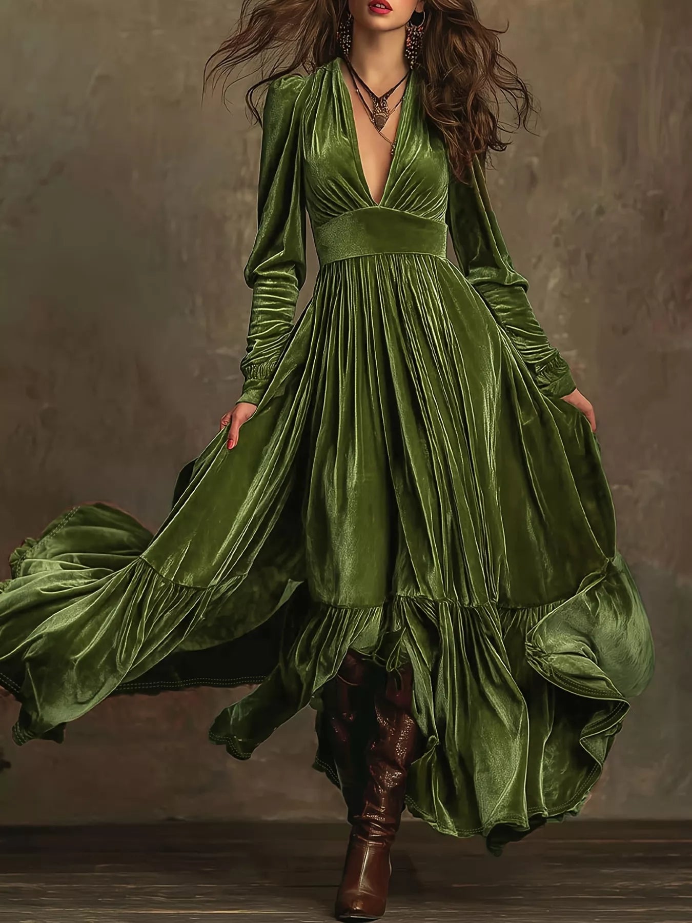 Ruffled Hem Long Sleeve Dress