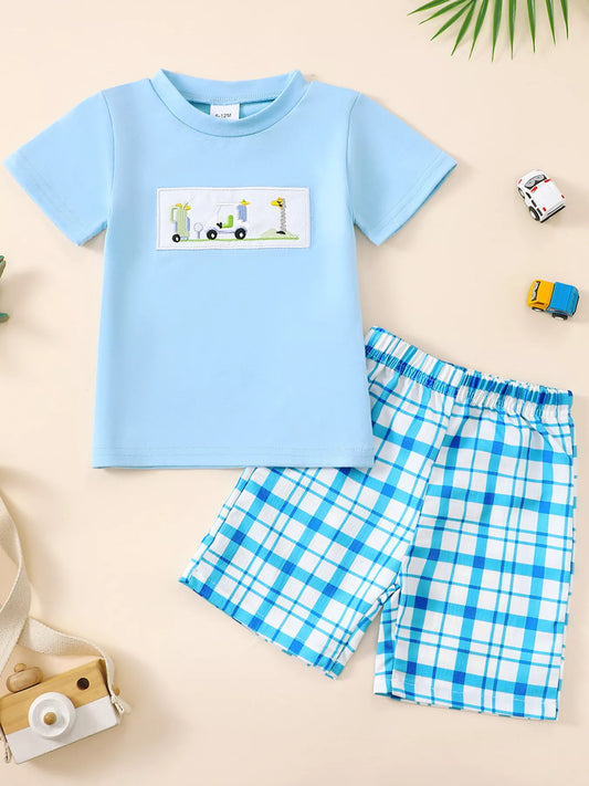 Children's Embroidered Round Neck Tee and Shorts Set