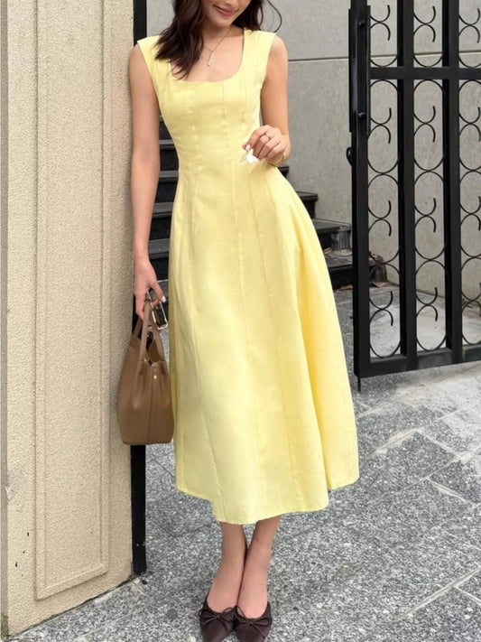 Sleeveless Scoop Neck A-Line Midi Dress