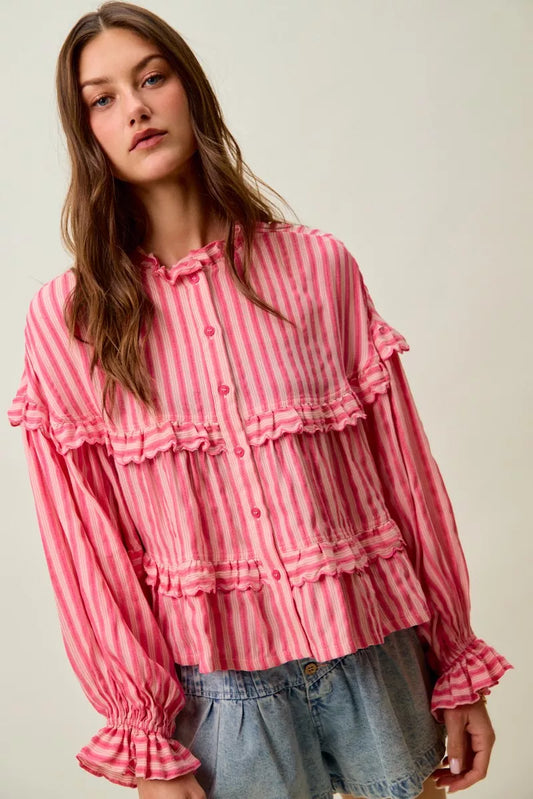 SO ME Variegated Stripe Reversible Flowy Boho Blouse