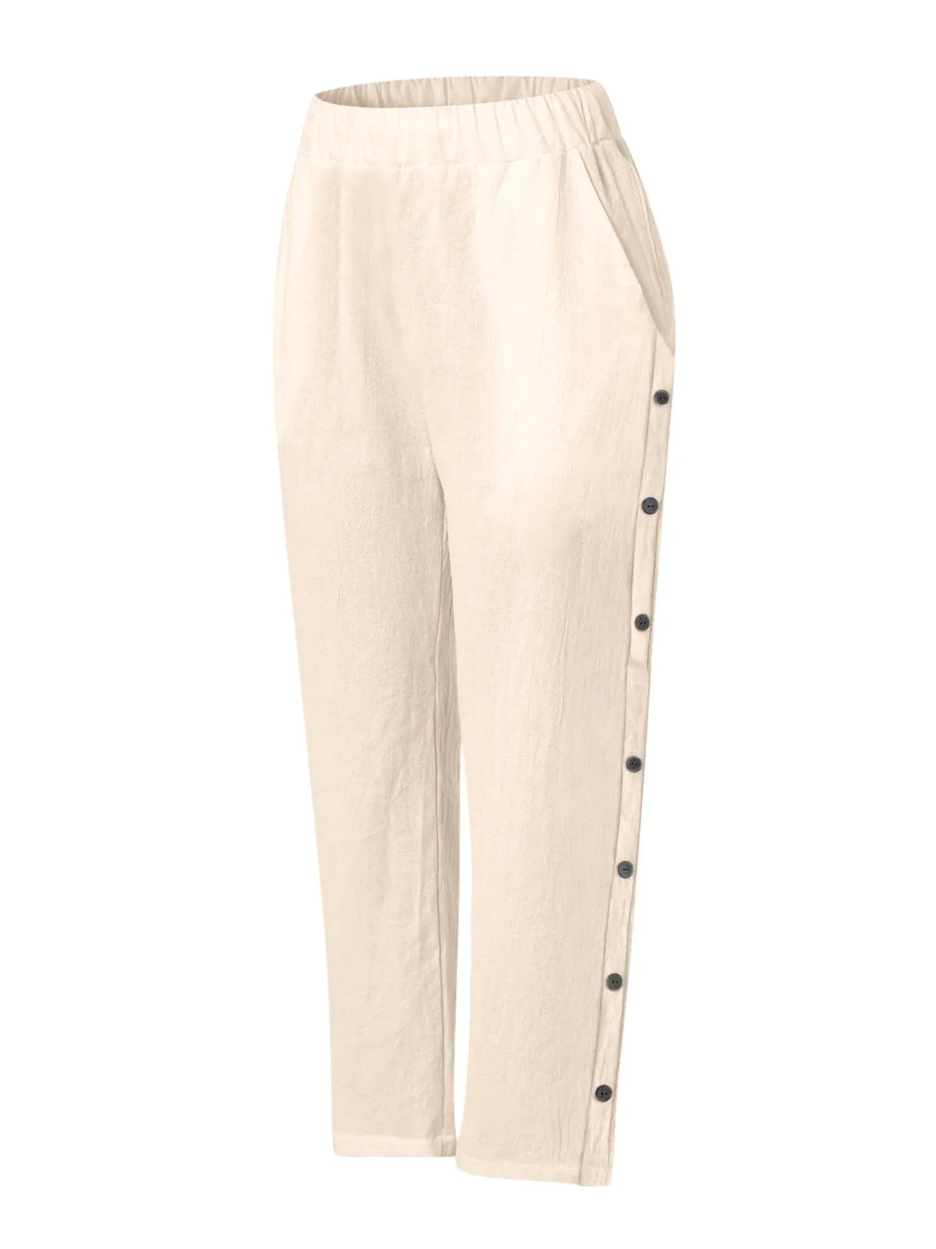 Full Size Side Decor Button Casual Wide Leg Pants Plus Size