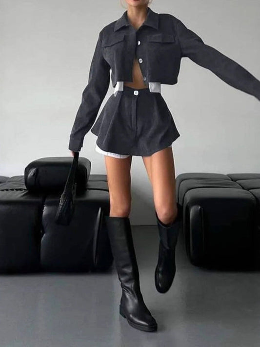 Button Up Cropped Jacket & Skirt Set