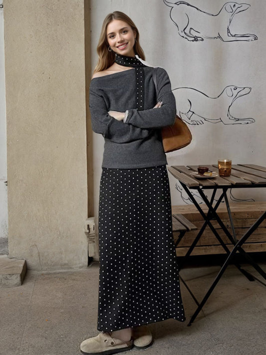 One Shoulder Top and Polka Dot Skirt Set