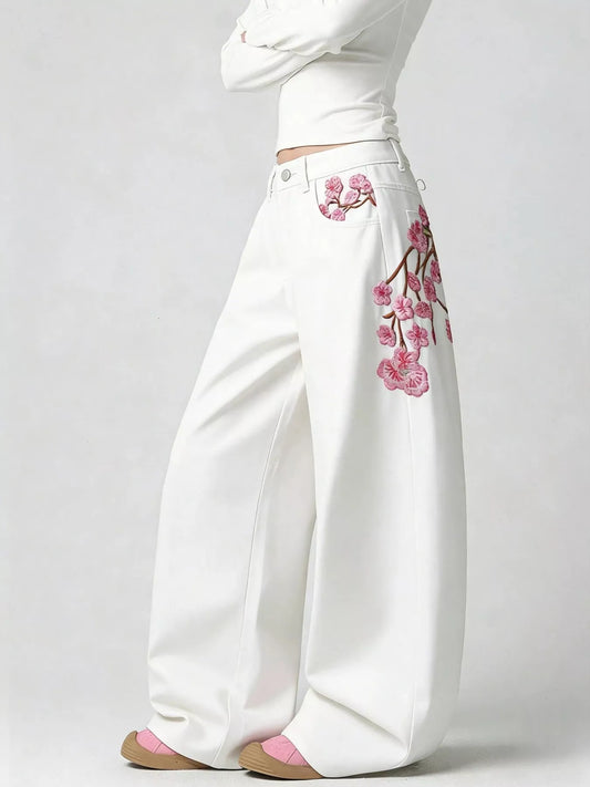 Embroidered Wide-Leg Jeans