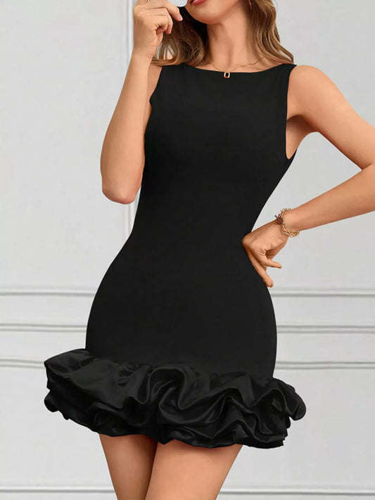 Ruffle Hem Sleeveless Mini Dress
