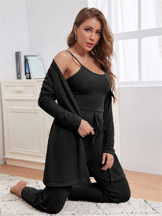 Scoop Neck Cami & Pants & Cardigan Set