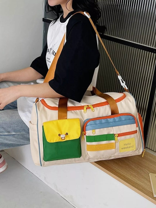 Multi-Pocket Color-Block Travel Bag