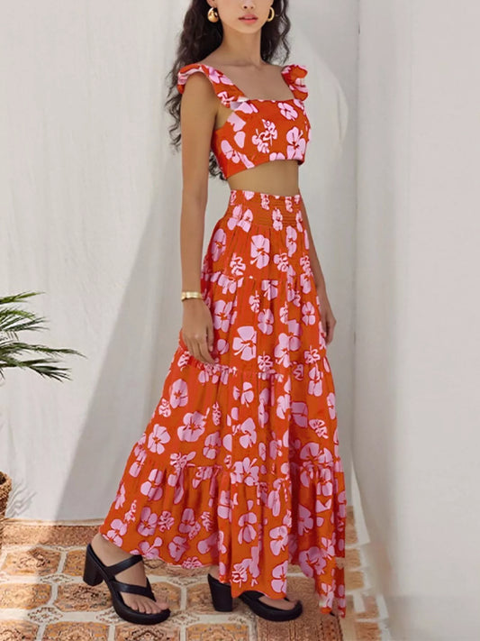 Crop Top and Tiered Maxi Skirt Set