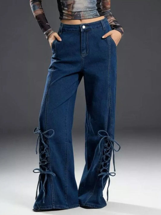 Lace-Up Wide Leg Jeans
