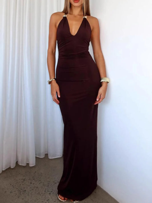 Slit Back Halter Neck Maxi Dress