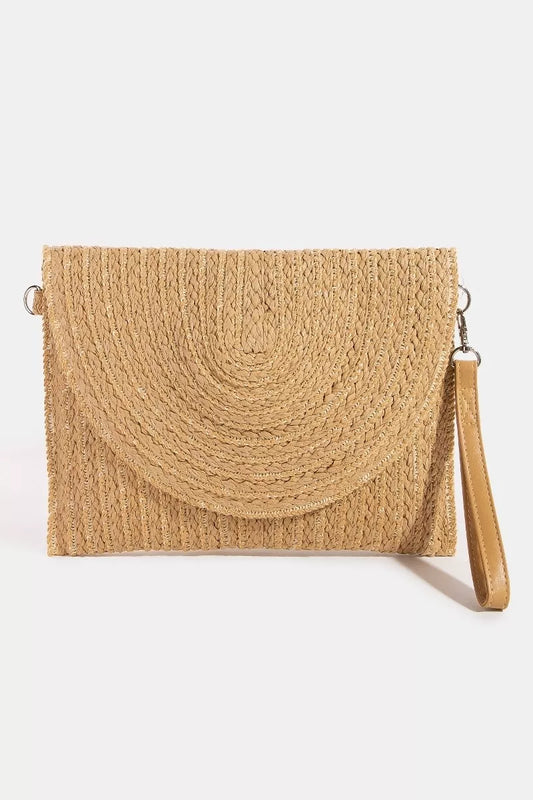 Fame Round Flap Intricate Paper Woven Envelope Clutch Bag