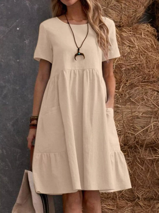 Full Size Casual Loose Fit Tiered Ruffle Hem Dress Plus Size