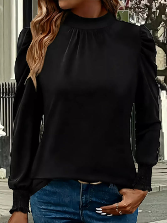 Mock Neck Puff Sleeve Blouse