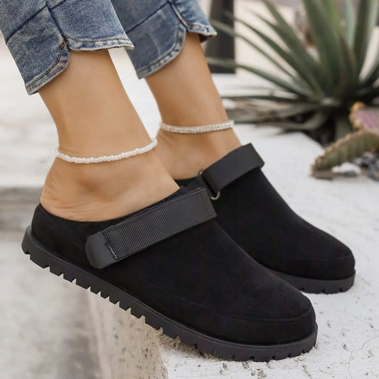 Suede Slip-On Mule Loafers with Adjustable Strap