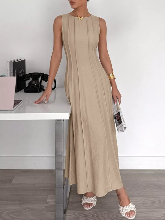 Round Neck Sleeveless Texture Maxi Dress
