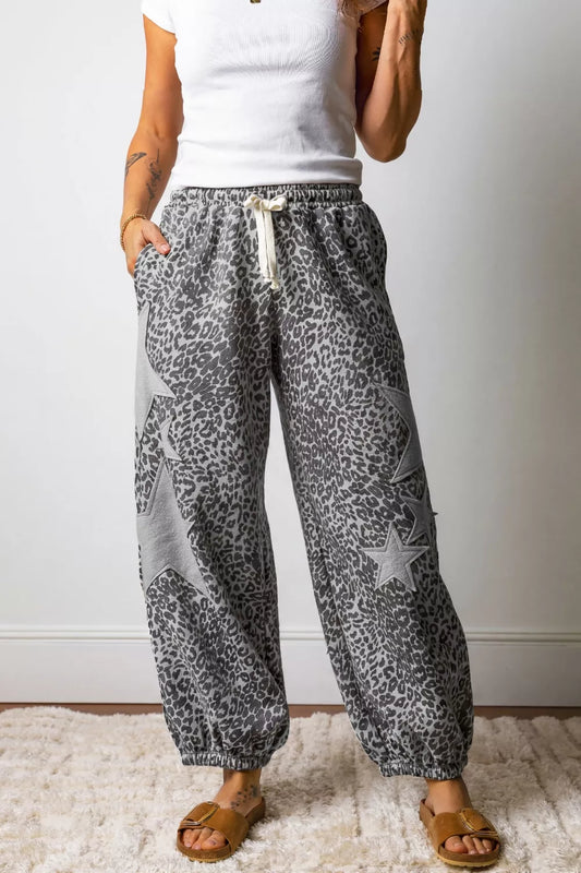 Leopard Star Patch Wide Leg Pants
