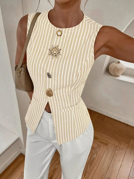Striped Button-Down Vest