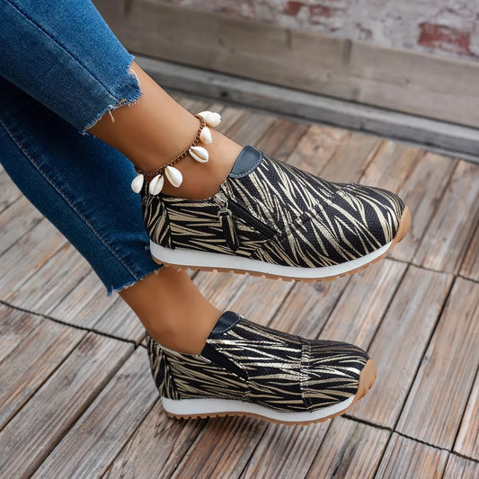 Round Toe Zipper Detail Slip-Ons