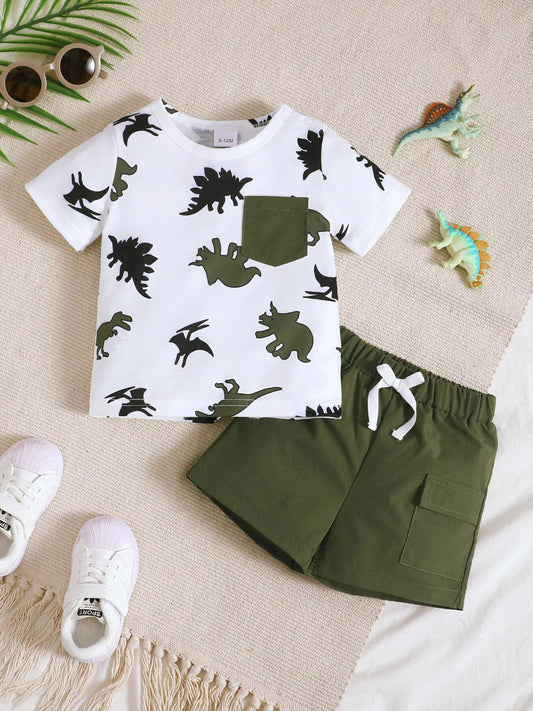 Children's Dinosaur Print Pocket Tee & Shorts Set