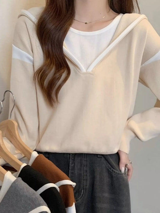 Contrast Trim Hooded Sweater