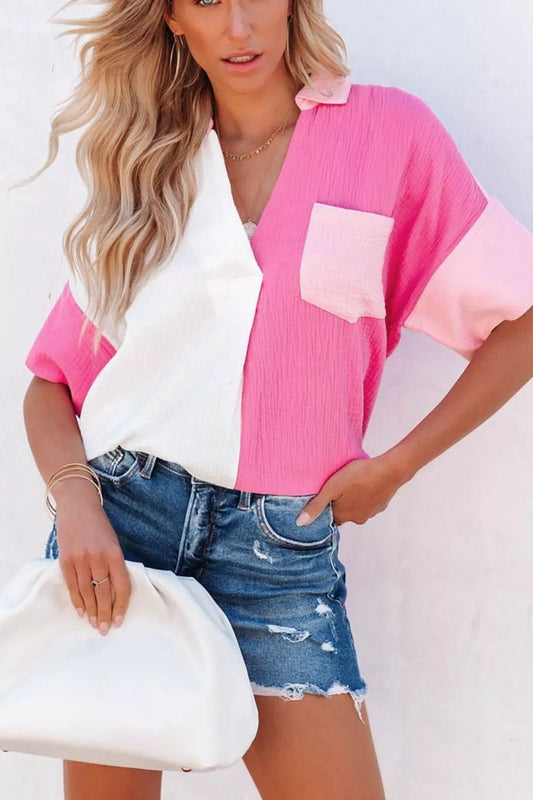 Color Block Casual Button Up Shirt