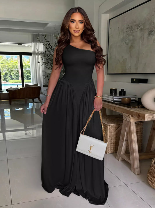 Ruched One-Shoulder Maxi Dress