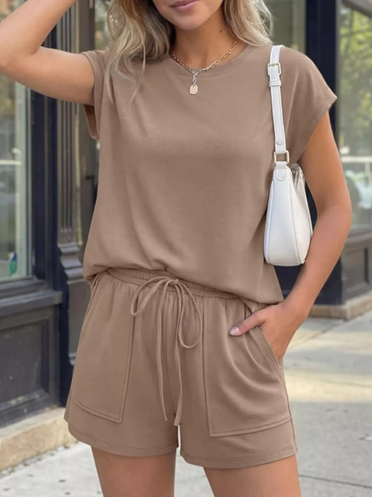 Casual Solid Color T-Shirt and Shorts Set