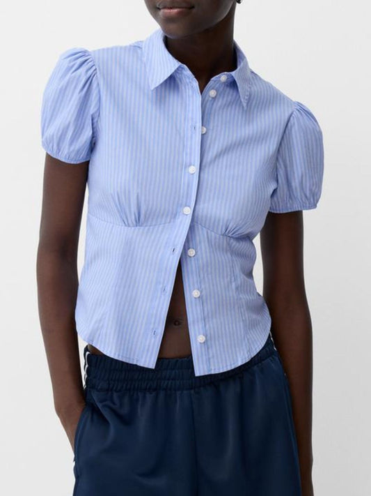 Striped Puff Sleeve Fitted Shirt