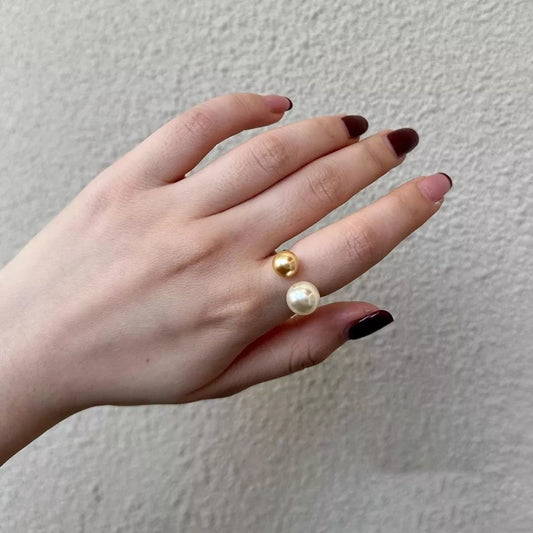 Double Pearl Open Ring