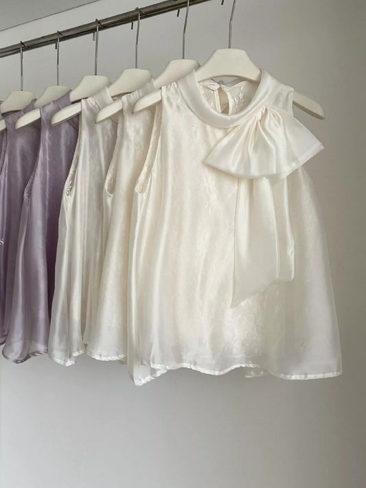 Bow Chiffon Sleeveless Top