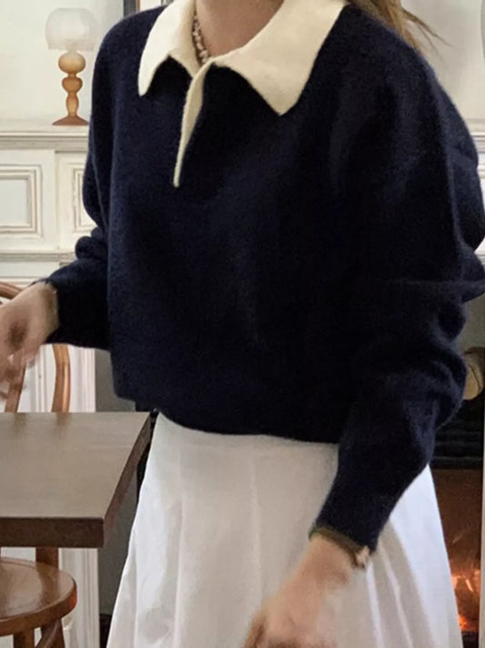 Polo Collar Dropped Shoulder Sweater