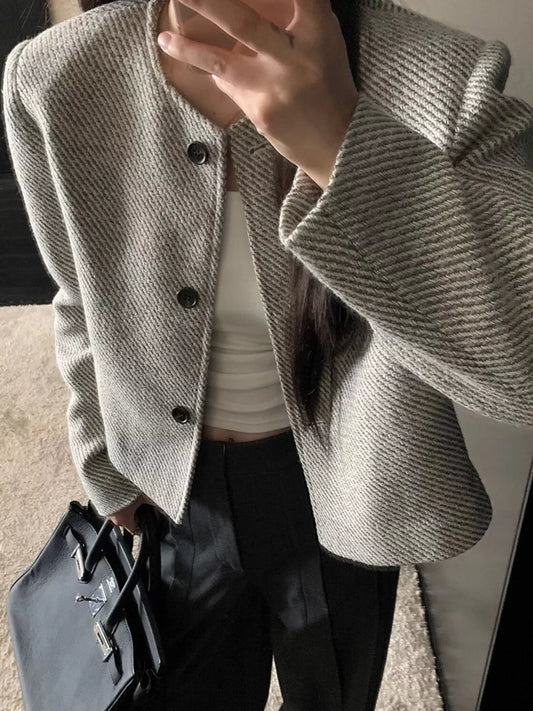 Button Up Tweed Cropped Jacket
