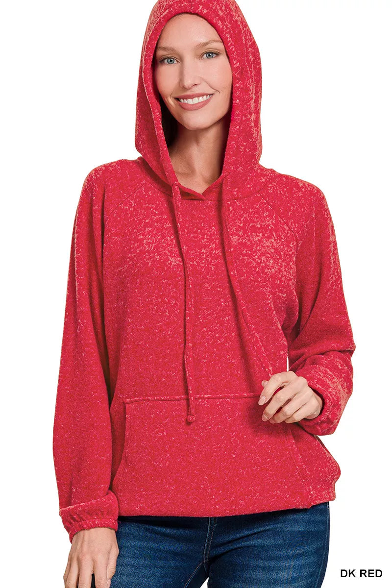 Zenana Brushed Hacci Melange Hooded Sweater