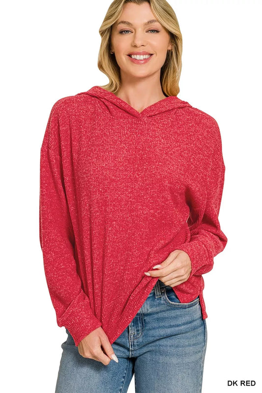Zenana Brushed Ribbed Hacci Hoodie Pullover